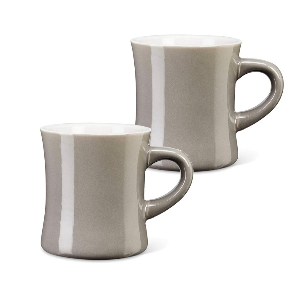 (Set of x2) Diner Look 120z Mugs - Grey - Retro Look